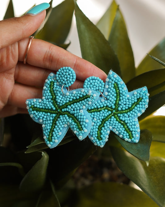 💙🐚 Blue Green Beaded Starfish Earrings