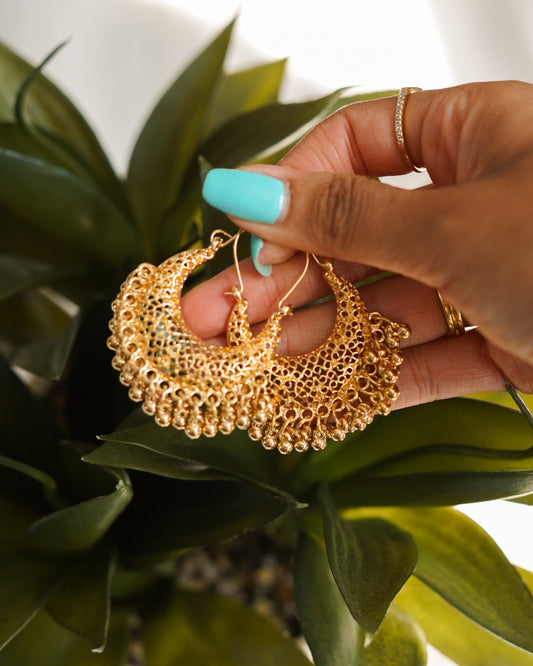 Gold Filigree Jhumka Hoop Earrings